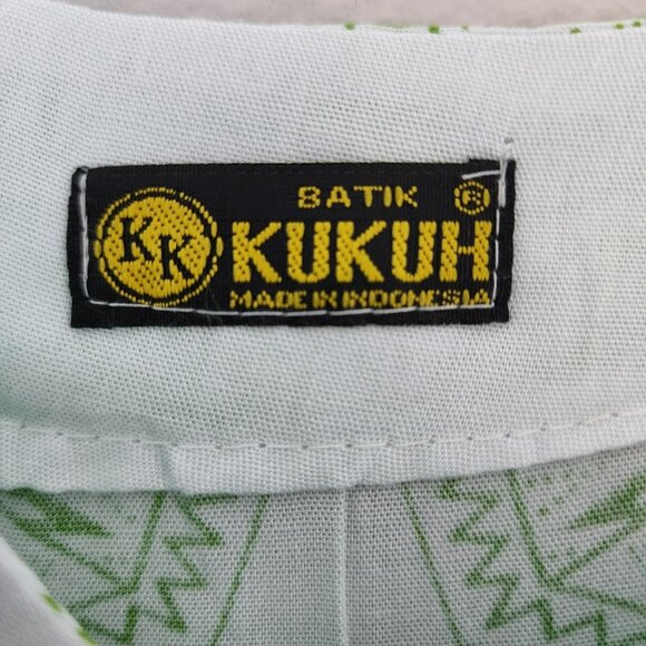 KUKUH Dashiki Tunic Shirt One Size Green Batik Print‎ Relaxed Fit Cotton - Picture 2 of 6